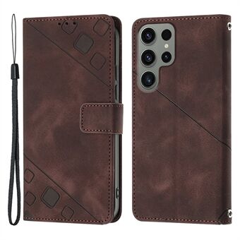 PT005 YB Imprinting Series-6 PU lederen telefoonhoes voor Samsung Galaxy S23 Ultra, Flip Folio Stand Wallet Cover