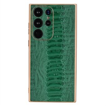 Voor Samsung Galaxy S23 Ultra Electroplating Crocodile Texture Case Echt rundleer gecoat PC + TPU Cover