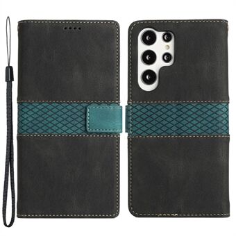 Voor Samsung Galaxy S23 Ultra Grid Splicing PU Leather Stand Case Magnetische sluiting Shockproof Phone Wallet Cover