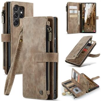 CASEME C30-serie voor Samsung Galaxy S23 Ultra PU lederen hoes 10 kaartsleuven Ritsvak Stand telefoonhoes