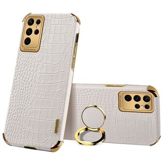 Telefoonhoesje met krokodiltextuur voor Samsung Galaxy S23 Ultra, Ring PU-leer gecoate TPU 6D gegalvaniseerde hoes