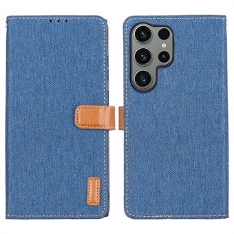 Voor Samsung Galaxy S23 Ultra PU lederen Stand Jeans Doek Portemonnee Beschermende telefoonhoes