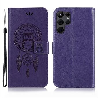 Voor Samsung Galaxy S23 Ultra PU Leather Flip Case Uil Dream Catcher Patroon Bedrukt Portemonnee Stand Telefoon Cover