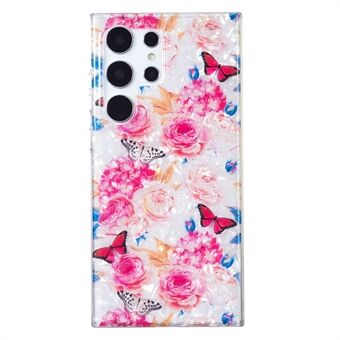 Voor Samsung Galaxy S23 Ultra Soft TPU IMD Shell Pattern Case Shockproof Marble Flower Phone Cover