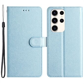 Silk Texture Case voor Samsung Galaxy S23 Ultra, Drop Proof Leather Wallet Stand Shell met handriem