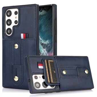 Voor Samsung Galaxy S23 Ultra Fall Proof Kaarthouder Case Retro PU Leather Coated TPU Phone Cover met Kickstand