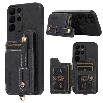 ABEEL Stijl 01 Litchi Textuur Telefoon Shell voor Samsung Galaxy S23 Ultra Kaartsleuven Kickstand Case PU + TPU + PC Telefoon Cover