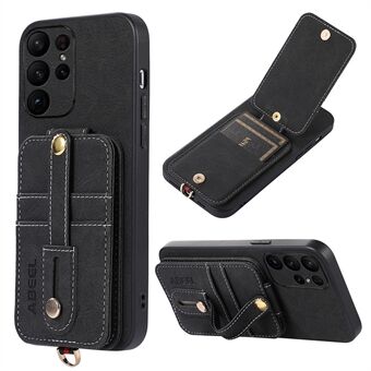 ABEEL Stijl 02 Kaartsleuven Kickstand Case voor Samsung Galaxy S23 Ultra Litchi Textuur PU + TPU + PC Telefoon cover