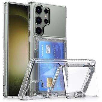 Voor Samsung Galaxy S23 Ultra Telefoonhoesje Transparante PC + TPU hoesje met uitklapbare standaard en kaarthouder