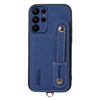 ABEEL Stijl 03 Carbon Fiber Textuur PU+TPU Kickstand Cover voor Samsung Galaxy S23 Ultra RFID Blokkerend Kaartsleuf Telefoonhoesje.