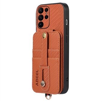 ABEEL Stijl 02 Voor Samsung Galaxy S23 Ultra Kickstand Hoesje met RFID-blokkering Kaartsleuf Koolstofvezel textuur PU+TPU telefoonhoesje