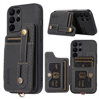 ABEEL Stijl 01 Horizontaal Kickstand Telefoonhoesje voor Samsung Galaxy S23 Ultra RFID-blokkering Anti-val Carbon Fiber Textuur PU+TPU Hoesje