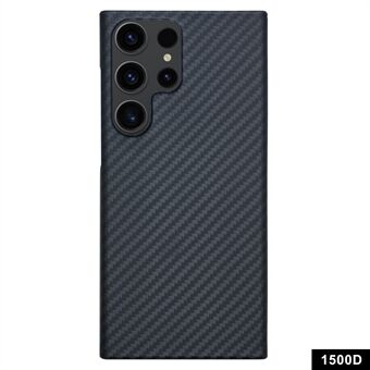 Voor Samsung Galaxy S23 Ultra Hoesje Anti-val 1500D Grof Textuur Aramidevezel Cover met Grote Lensuitsparing - Zwart