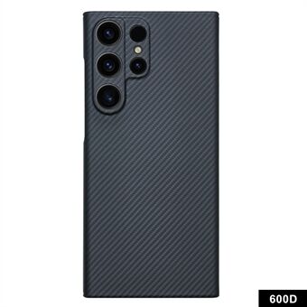 Voor Samsung Galaxy S23 Ultra Hoesje Zwart 600D Fijne Streep Aramidevezel Antikras Cover (Nauwkeurige Lensuitsparing)