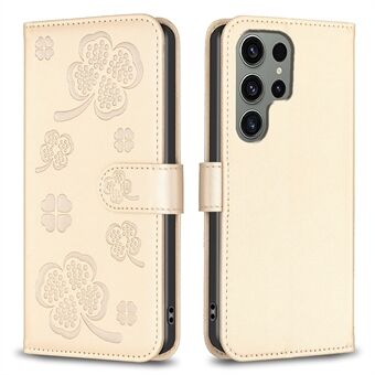 Voor Samsung Galaxy S23 Ultra Portemonneehoesje met Klavertje Patroon Flip PU Leren Telefoonhoesje