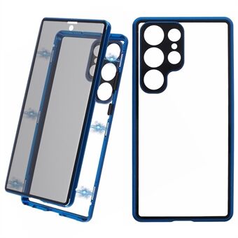 Voor Samsung Galaxy S23 Ultra Antispijkers Hoesje van Gehard Glas Magnetisch Adsorptie Metalen Frame Telefoonhoesje