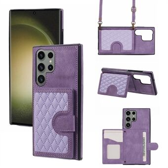 Voor Samsung Galaxy S23 Ultra Hoesje PU Leder+TPU Kaarthouder Schokbestendige Cover met Lange Riem