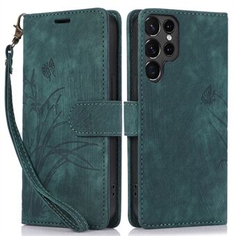 Voor Samsung Galaxy S23 Ultra telefoonhoesje bedrukt met Orchidee Vlinder Flip Wallet Cover