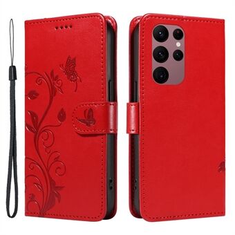 Voor Samsung Galaxy S23 Ultra Portemonnee Hoesje met Vlinderbloemen, Leer en Flip Cover voor Telefoon