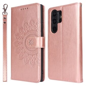 Voor Samsung Galaxy S23 Ultra hoesje R61 met textuur van PU-leer+TPU, telefoonbeschermer met handriem.