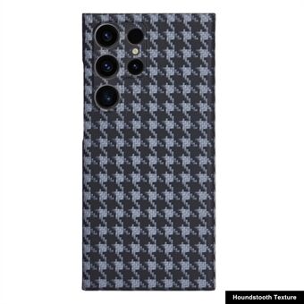 Voor Samsung Galaxy S23 Ultra Aramid Fiber Telefoonhoesje met Houndstooth Textuur en Anti-val Telefoonhoesje.