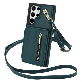 Voor Samsung Galaxy S23 Ultra Crossbody Hoesje met Rits, Kaarthouder en Standaard Telefoonhoesje