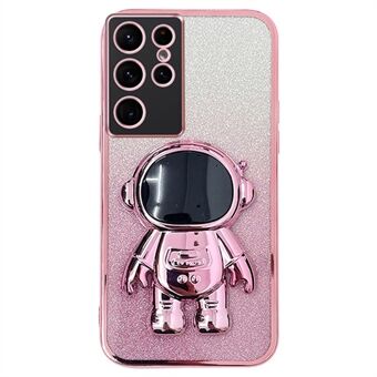 Voor Samsung Galaxy S23 Ultra Hoesje Astronaut Kickstand Electroplating Glitter Cover