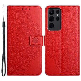 Voor Samsung Galaxy S23 Ultra telefoonhoesjes, bloemenpatroon lederen cover.