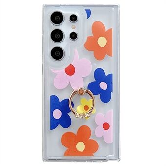 Voor Samsung Galaxy S23 Ultra Hoesje met bloemenpatroon, TPU-telefoonhoesje met draaibare ringhouder.