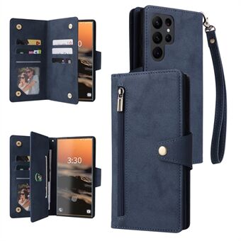 Voor Samsung Galaxy S23 Ultra Portemonnee Hoesje Schokbestendige Leren Telefoonhoes met Rivet Decoratie