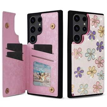 Voor Samsung Galaxy S23 Ultra Hoesje met standaard PU leer+TPU Bloemen telefoonhoesje