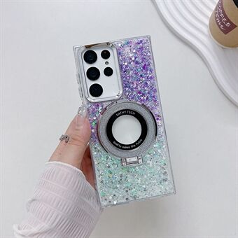 Voor Samsung Galaxy S23 Ultra Magnetisch Kickstand Hoesje Acryl+TPU Glitter Pailletten Epoxy Telefoonhoesje