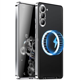 Voor Samsung Galaxy S23 Telefoon Cover TPU Back + Galvaniseren Metalen Edge Geïntegreerde Lens Bescherming Anti-Drop Matte Telefoon Case Ondersteuning Draadloos Opladen