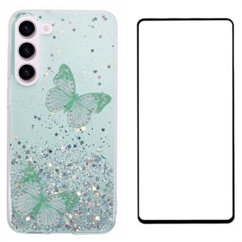 WANLONFENG AW-serie voor Samsung Galaxy S23 Hoesje met Screen Protector TPU Telefoonhoesje 3D Vlinder Glitter Pailletten