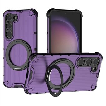 Voor Samsung Galaxy S23 Magnetische Hoes Verticale Streep Anti-Slip PC+TPU Telefoonhoesje met Kickstand en Ringhouder