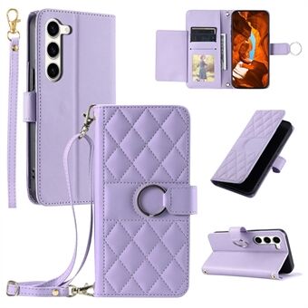 Voor Samsung Galaxy S23 Crossbody Lederen Hoes Ring Gesp Portemonnee Standaard Ruitjes Mobiele Hoes