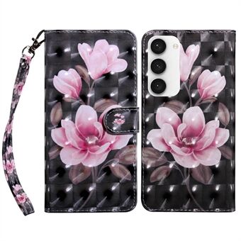 Voor Samsung Galaxy S23 3D-patroonafdrukken Anti Scratch Stand Case PU-leer Drop-proof Phone Wallet Cover met riem