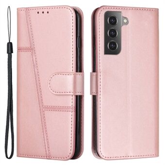 Voor Samsung Galaxy S23 PU lederen opvouwbare Stand telefoonhoes stiksels ontwerp magnetische sluiting portemonnee flip cover met riem