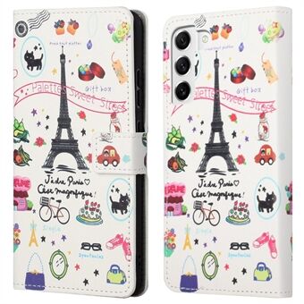 Voor Samsung Galaxy S23 telefoonhoesje, patroondruk volledige bescherming PU lederen folio flip portemonnee hoes met Stand