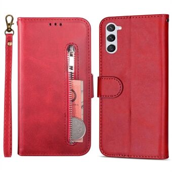 Voor Samsung Galaxy S23 Rits Zak Kalf Textuur Telefoon Case PU Leather Stand Wallet Shockproof Cover