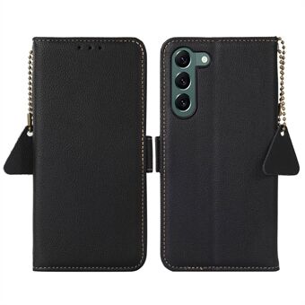 TJ Serie voor Samsung Galaxy S23 RFID Blokkeren Echt Rundleer Folio Telefoon Case Portemonnee Magnetische Sluiting Stand Flip Cover