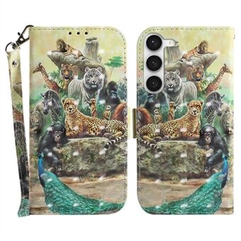3D patroon afdrukken telefoonhoes voor Samsung Galaxy S23, schokbestendig PU lederen Stand portemonnee telefoonhoes met riem