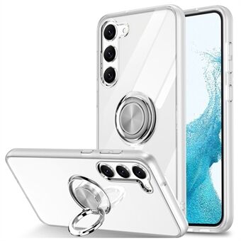 Voor Samsung Galaxy S23 Transparant Zacht TPU Telefoonhoesje Anti-vingerafdruk Beschermende Mobiele Telefoon Achterkant met Draaibare Ring Kickstand