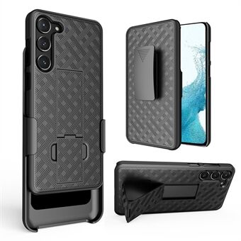 Voor Samsung Galaxy S23 Schokbestendig Geweven Textuur Clip Kickstand PC + TPU Case Sliding Screen Cover Telefoonbeschermer