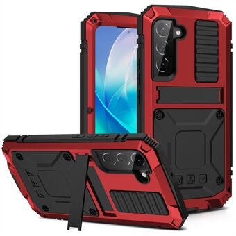 R-JUST Voor Samsung Galaxy S23 Verborgen standaard PC + siliconen + metalen schokbestendige hoes Waterdicht Stofdichte achterkant met gehard glas Screen Protector