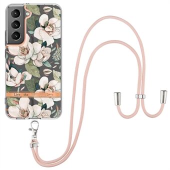 YB IMD-11-serie voor Samsung Galaxy S23 IMD IML Electroplating Zachte TPU-telefoonhoes Bloemenpatroon Anti- Scratch Anti-drop Cover met Lanyard