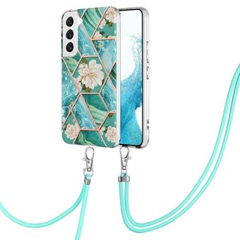 Voor Samsung Galaxy S23 Telefoonhoes YB IMD Series-4 IMD IML Galvaniseren Schokbestendig Hoesje Marmer Bloemenpatroon Zachte TPU Cover met Lanyard