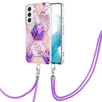 YB IMD Series-5 Telefoonhoes voor Samsung Galaxy S23, IML Galvaniseren Splicing Marmerpatroon Drop-proof TPU Telefoonhoes met Lanyard