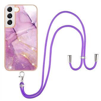 Voor Samsung Galaxy S23 YB IMD Series-9 Marmeren Patroon Flexibele TPU Anti-drop Telefoonhoes Galvaniseren Frame IMD Back Cover met Lanyard