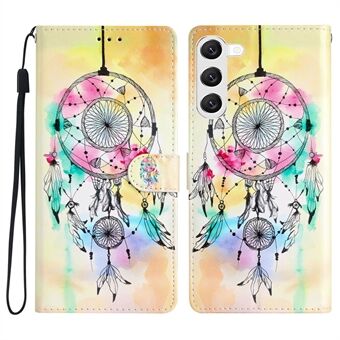 Voor Samsung Galaxy S23 Opvouwbare Stand Patroonbedrukking Telefoonhoesje PU lederen portemonnee Flip Magnetische sluiting Cover met riem